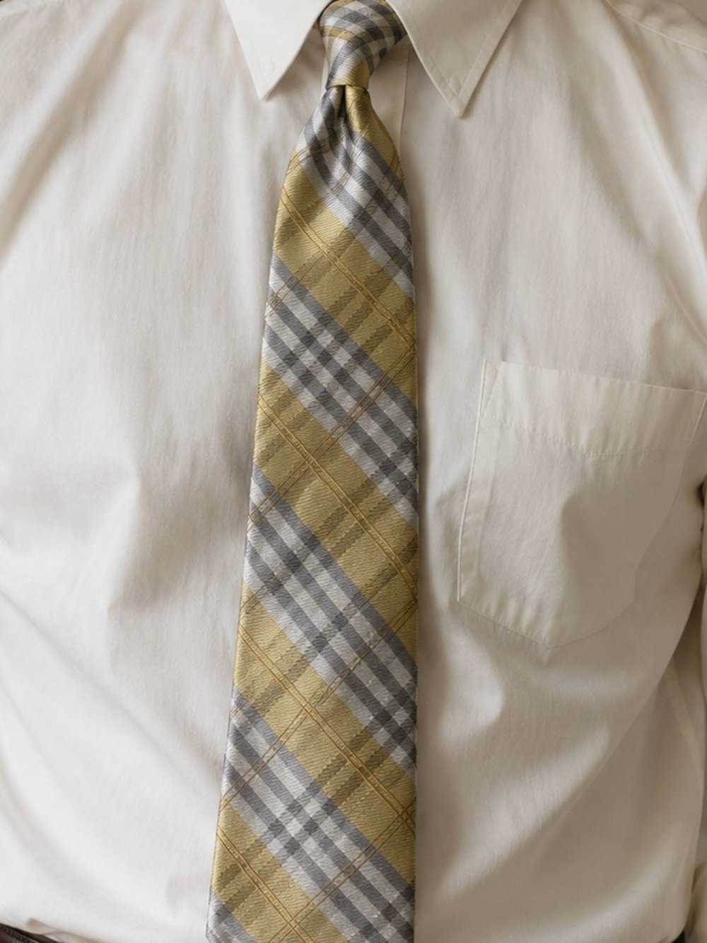 Vintage Croft & Barrow Plaid Tie Y2K Officecore Gold Silver Neutral 3.25” Wide